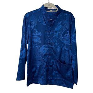 Laowangyeche Unisex Shirt Size Medium Blue Jacquard Dragon Button Samurai